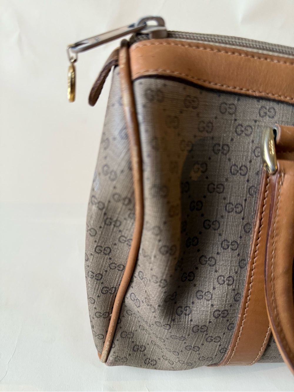 VTG Gucci Brown Monogram Canvas Leather Handbag - Picture 11 of 16